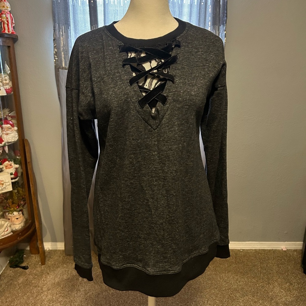 Maurices Charcoal Lace-Up Sweatshirt